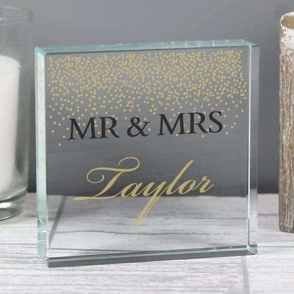 Personalised Gold Confetti Large Crystal Token - Presented In A Black Gift Box - Myhappymoments.co.uk