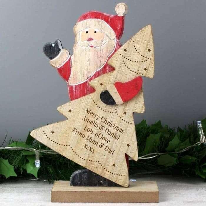 Personalised Tinsel Santa And Tree Christmas Decoration - Myhappymoments.co.uk