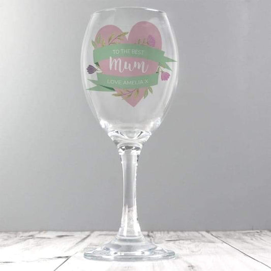 Personalised Floral Heart Wine Glass - Myhappymoments.co.uk