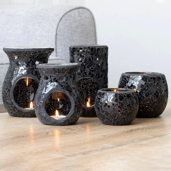 Black Crackle Glass Pillar Oil Burner