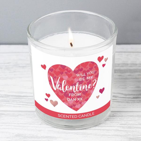 Personalised Will You Be My Valentine Confetti Hearts Scented Jar Candle - Myhappymoments.co.uk