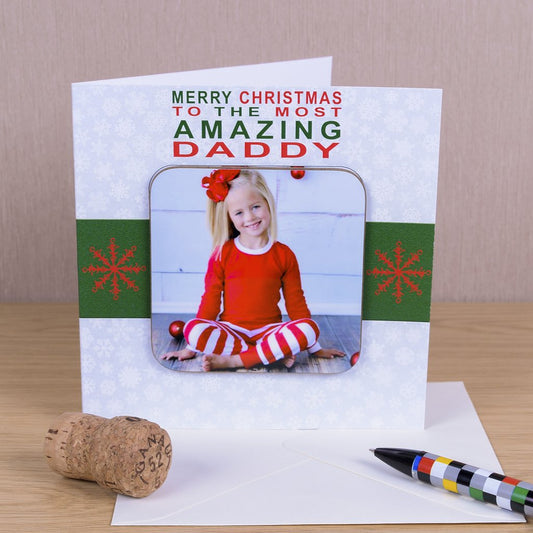 Merry Christmas To The Most Amazing Greetings Card With Photo Coaster - Myhappymoments.co.uk