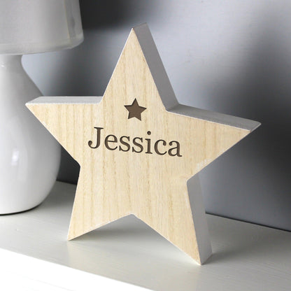 Personalised Any Name Rustic Wooden Star Decoration - Myhappymoments.co.uk