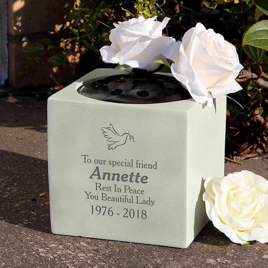 Personalised Dove Memorial Graveside Vase  Myhappymoments.co.uk