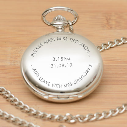 Engraved Groom Pocket Watch - Meet Miss Leave Mrs