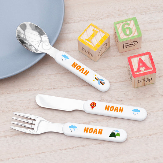 Personalised Children's Adventure Metal Cutlery Set