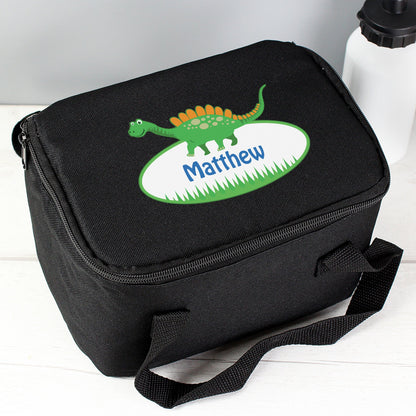 Personalised Dinosaur Black Lunch Bag