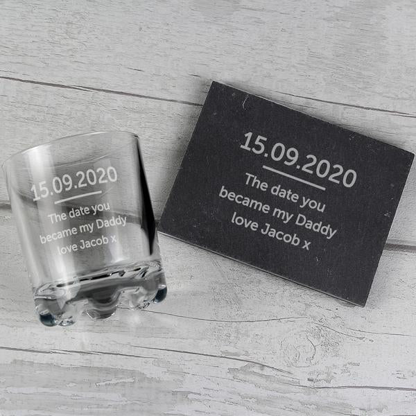 Personalised Whisky Glass Tumbler And Slate Coaster Set - Myhappymoments.co.uk