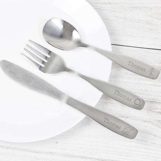 Personalised 3 Piece Hessian Friends Childrens Cutlery Set - Myhappymoments.co.uk