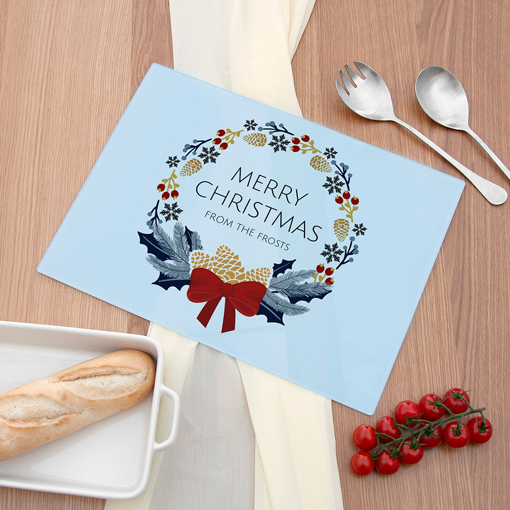 Personalised Nordic Wreath Rectangular Chopping Board