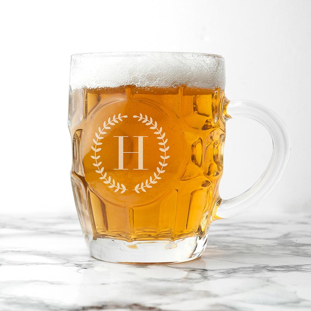 Personalised Wreath Mongorammed Dimpled Beer Glass