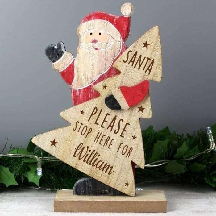 Personalised Santa Stop Here Wooden Santa Freestanding Decoration - Myhappymoments.co.uk