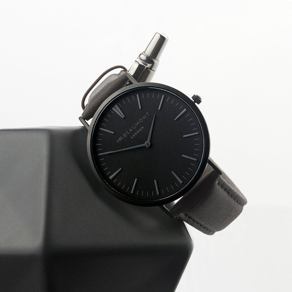 Personalised Mr Beaumont Mens Watch With Black Face in Ash