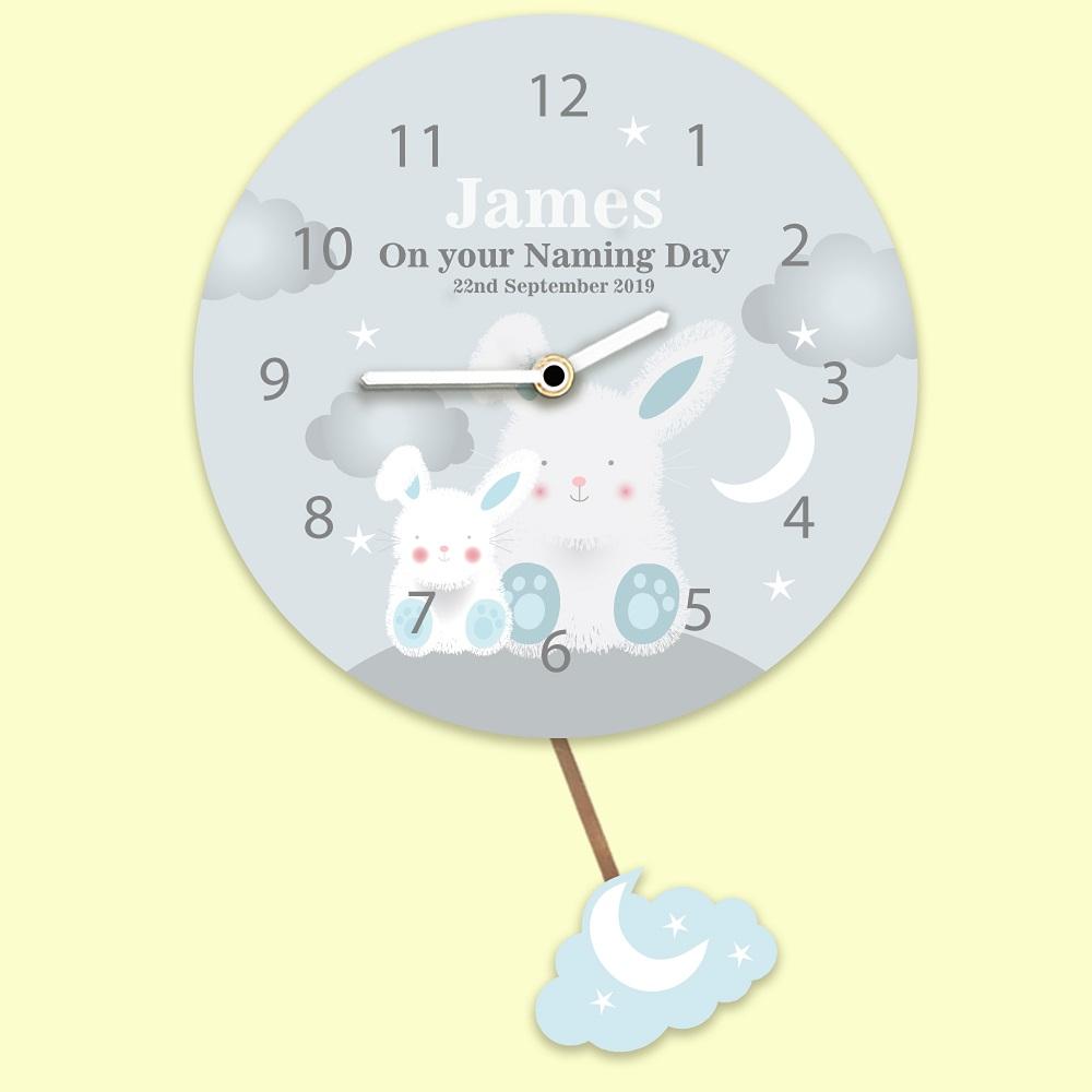 Personalised Pendulum Wall Clock - Starry Night Bunny Rabbit - Pukka Gifts