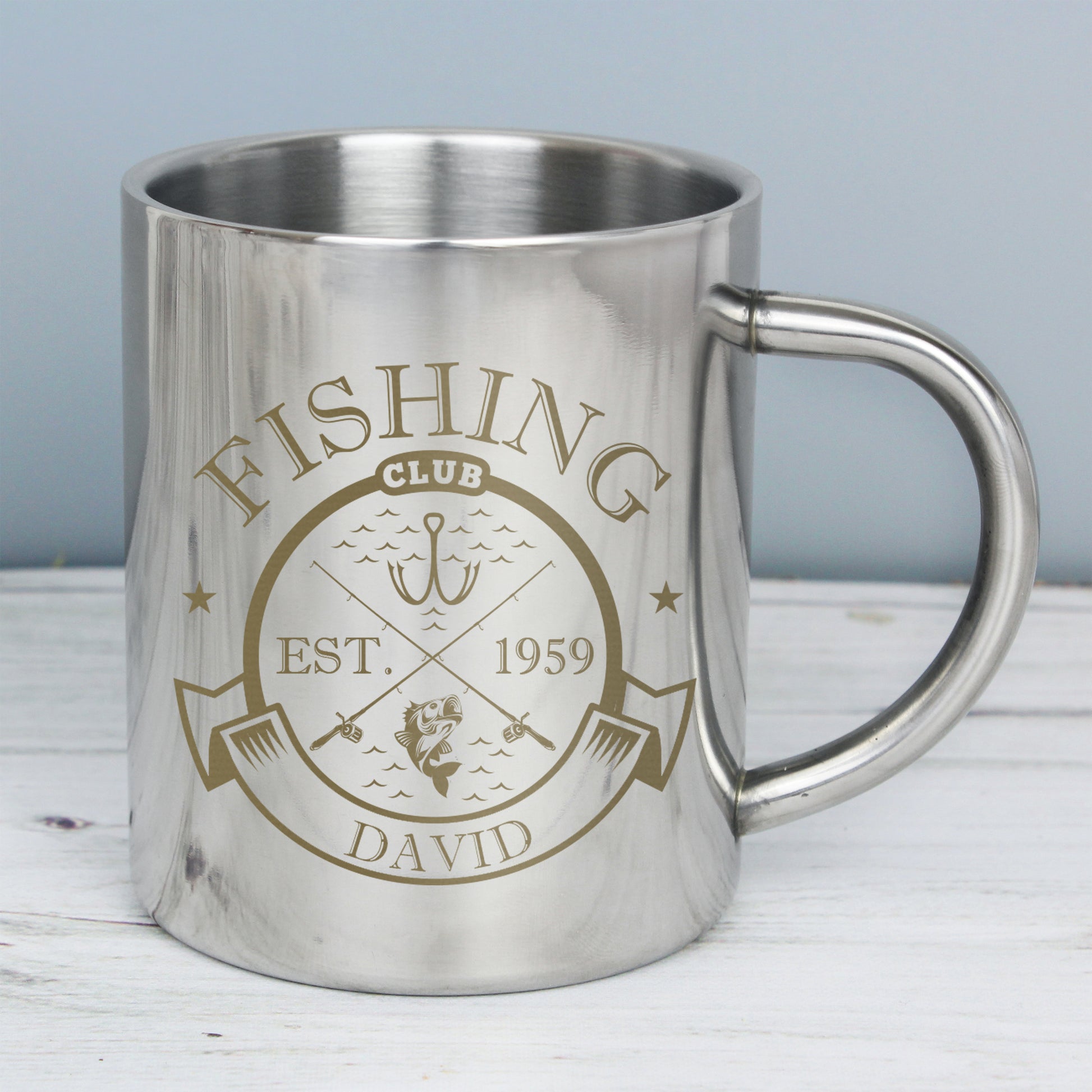 Personalised Fishing Club Stainless Steel Mug