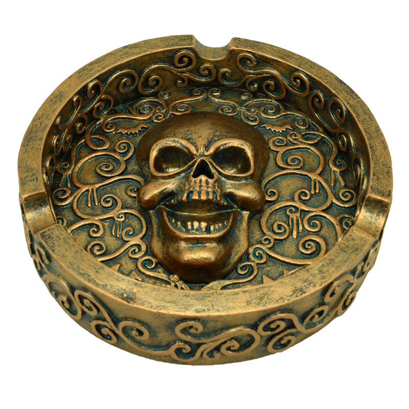 Brushed Metallic Gold Effect Skull Ashtray