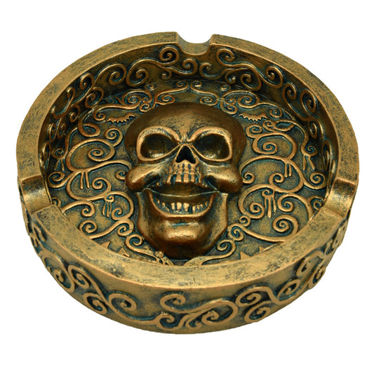 Brushed Metallic Gold Effect Skull Ashtray