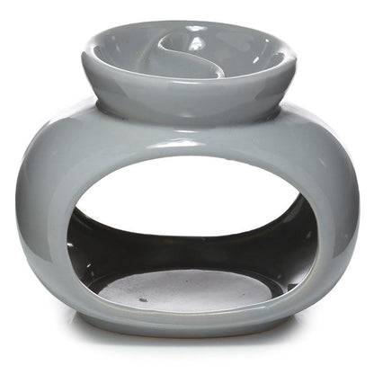 Ceramic Oval Double Dish and Tea Light Oil and Tart Burner - Grey