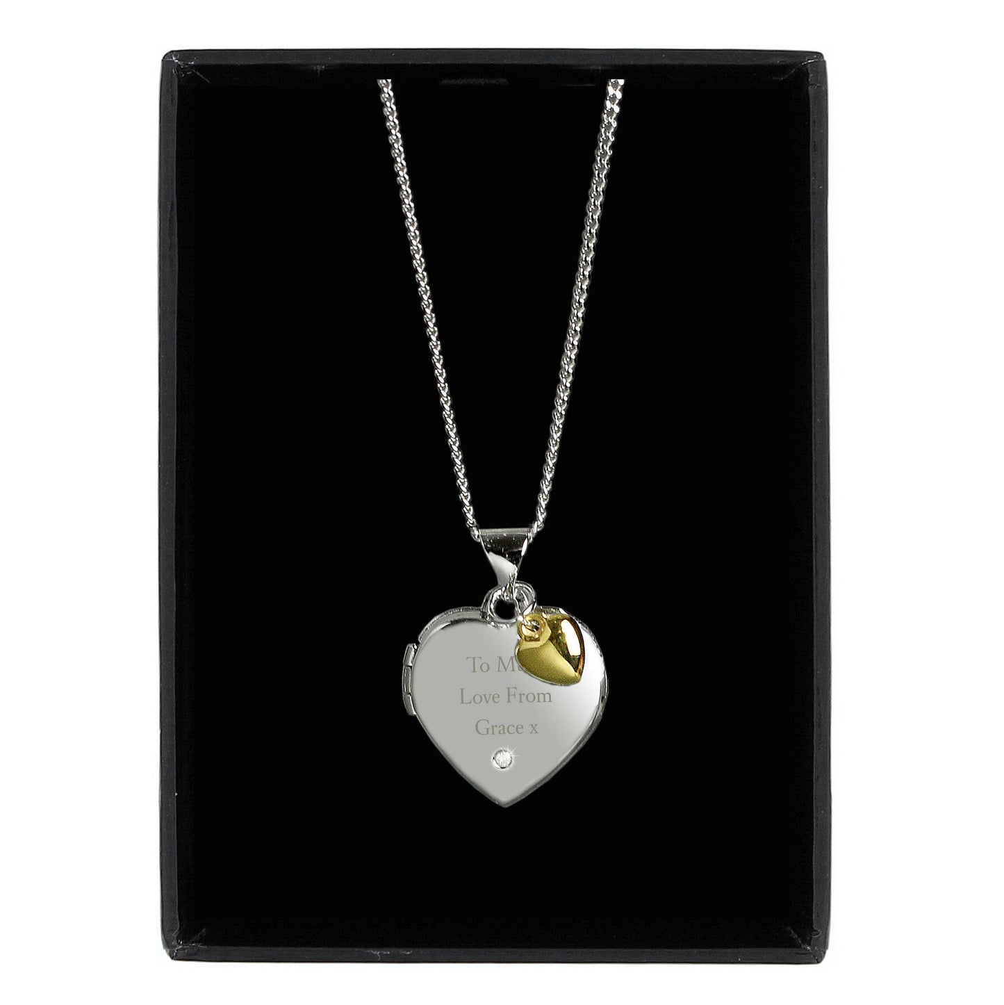 Personalised Sterling Silver, Gold & Diamond Heart Locket Necklace - Myhappymoments.co.uk