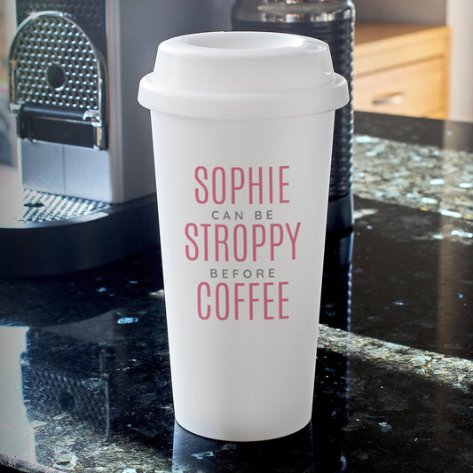 Personalised Pink Text Slogan Double Walled Travel Mug