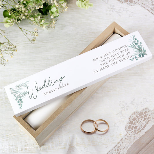 Personalised Botanical Wedding Wooden Certificate Holder