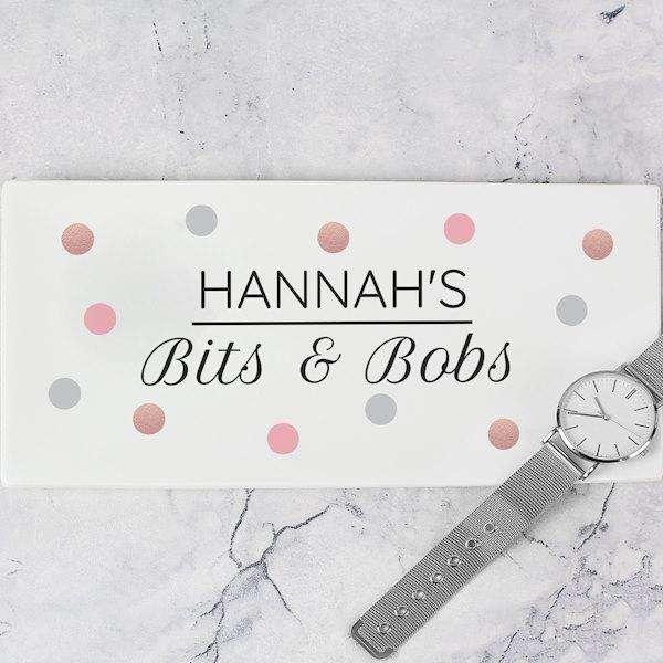 Personalised Spotty Bits & Bobs Ceramic Trinket Tray - Myhappymoments.co.uk