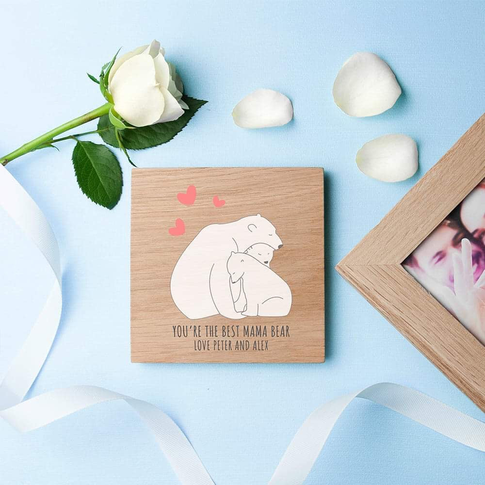 Personalised The Best Mama Bear Oak Photo Cube Keepsake Box - Myhappymoments.co.uk