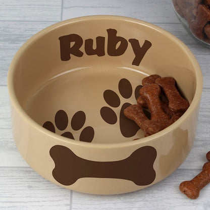 Personalised Large Brown Paws Dog Bowl - Myhappymoments.co.uk