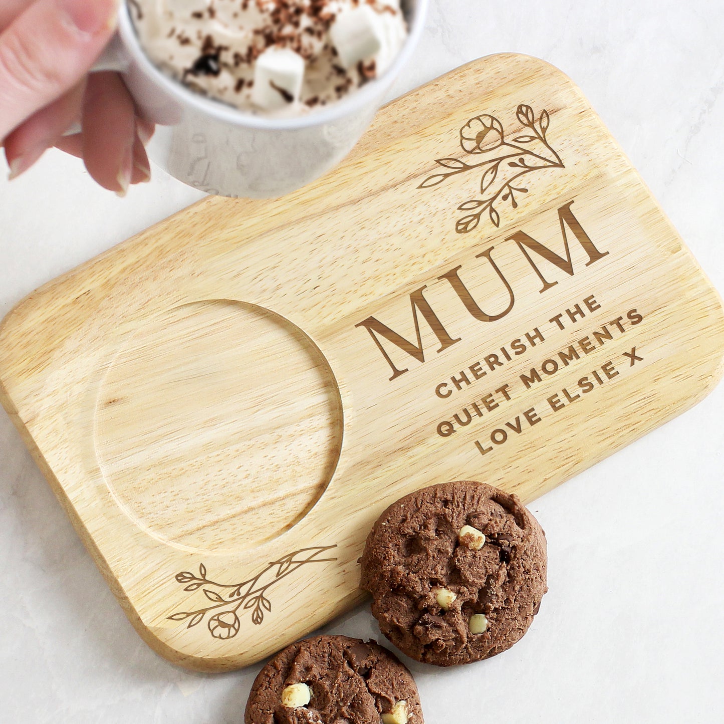 Personalised Floral Wooden Coaster Tray