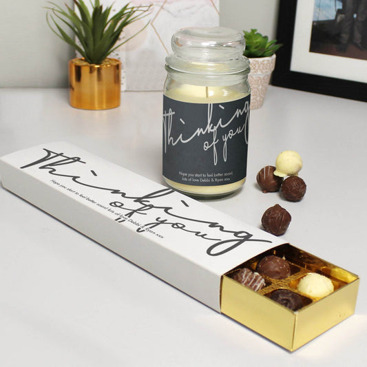 Personalised Thinking Of You Candle Jar & Truffles Set