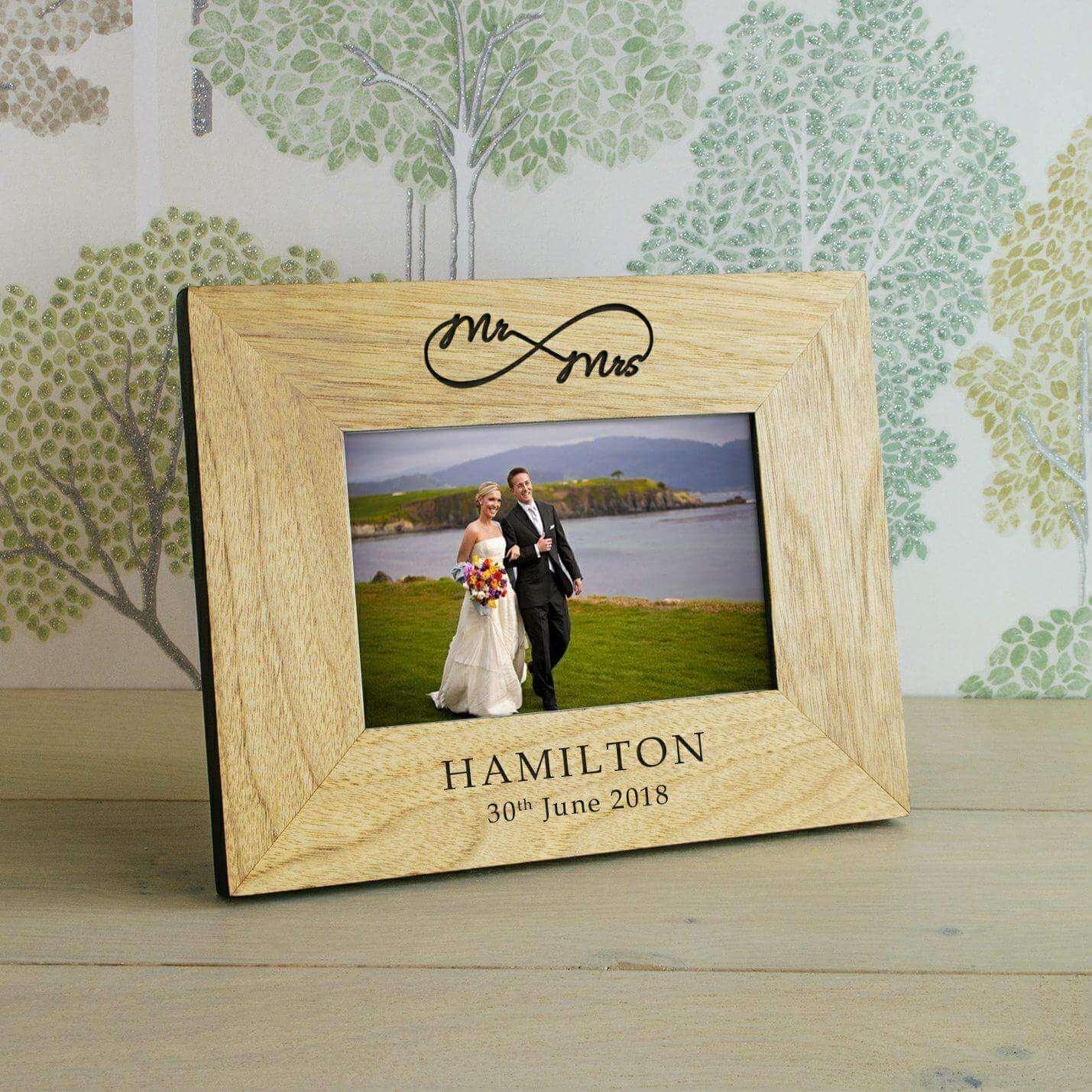 Personalised Mr/Mrs Infinity Wedding Wood Engraved Photo Frame - Myhappymoments.co.uk