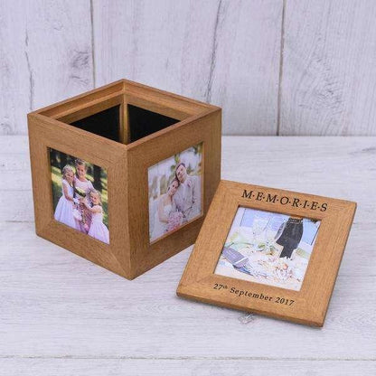 Personalised Memories Photo Frame Cube Oak - Myhappymoments.co.uk