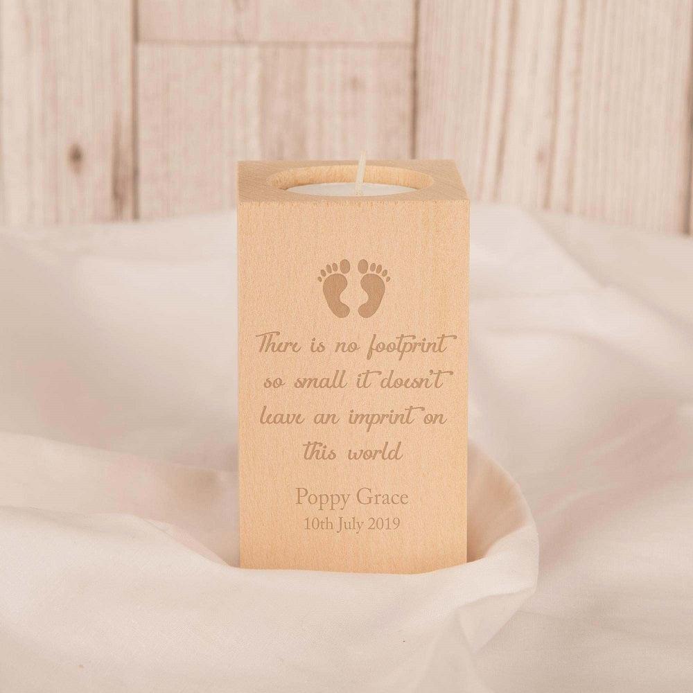 Personalised Unique Baby Footprints Memorial Wooden Tealight Holder