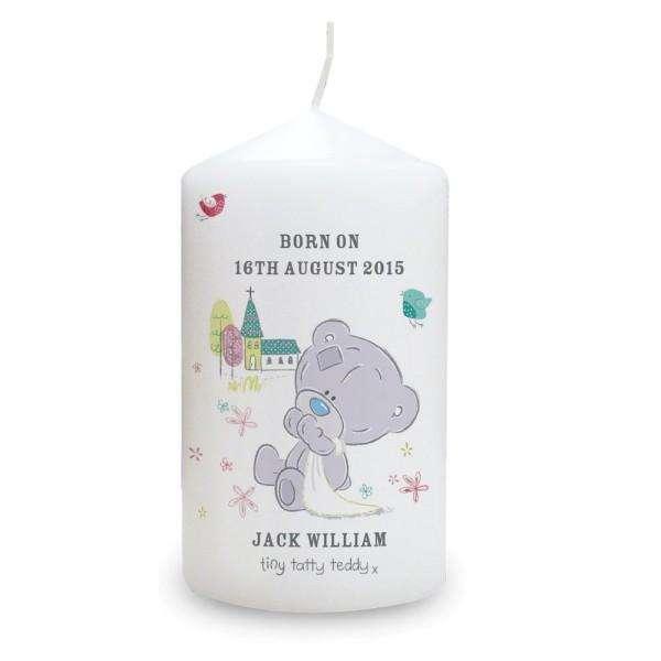 Personalised Tiny Tatty Teddy Christening Candle - Myhappymoments.co.uk