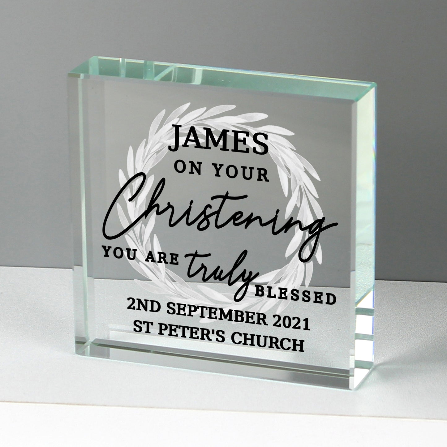 Personalised 'Truly Blessed' Christening Glass Token Keepsake Gift