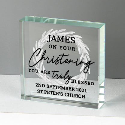 Personalised 'Truly Blessed' Christening Glass Token Keepsake Gift