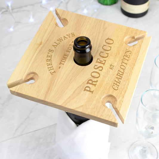 Personalised Prosecco Four Prosecco Flute Glass Holder & Bottle Butler