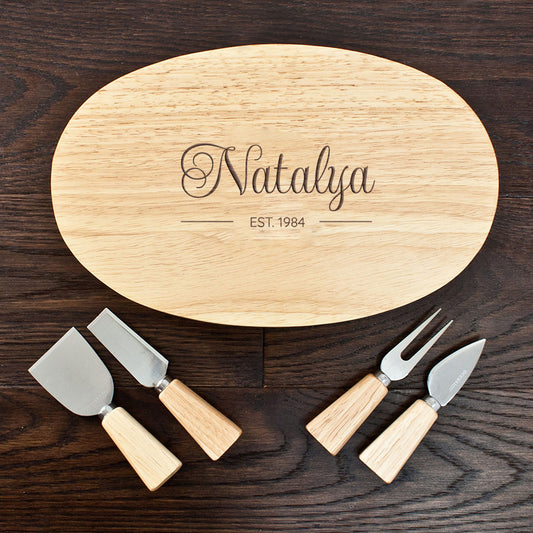 Personalised Birthday Oval Wooden Cheese Board Set