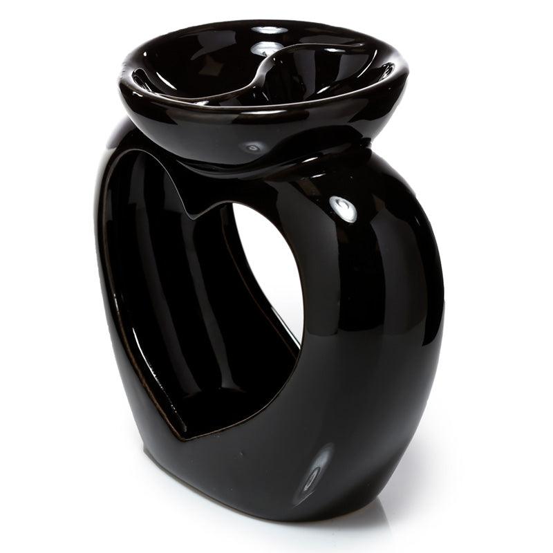 Ceramic Heart Shaped Double Dish Tea Light Oil and Tart Burner - Black