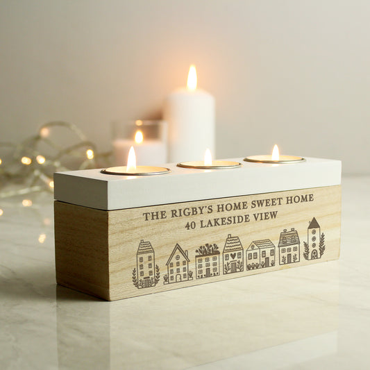 Personalised HOME Triple Tea Light Box | New Home Gift