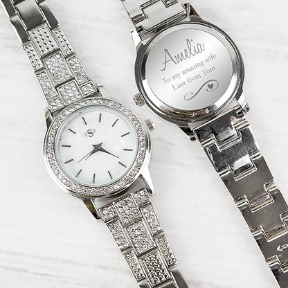 Personalised Swirls & Hearts Diamante Ladies Watch From Pukkagifts.uk