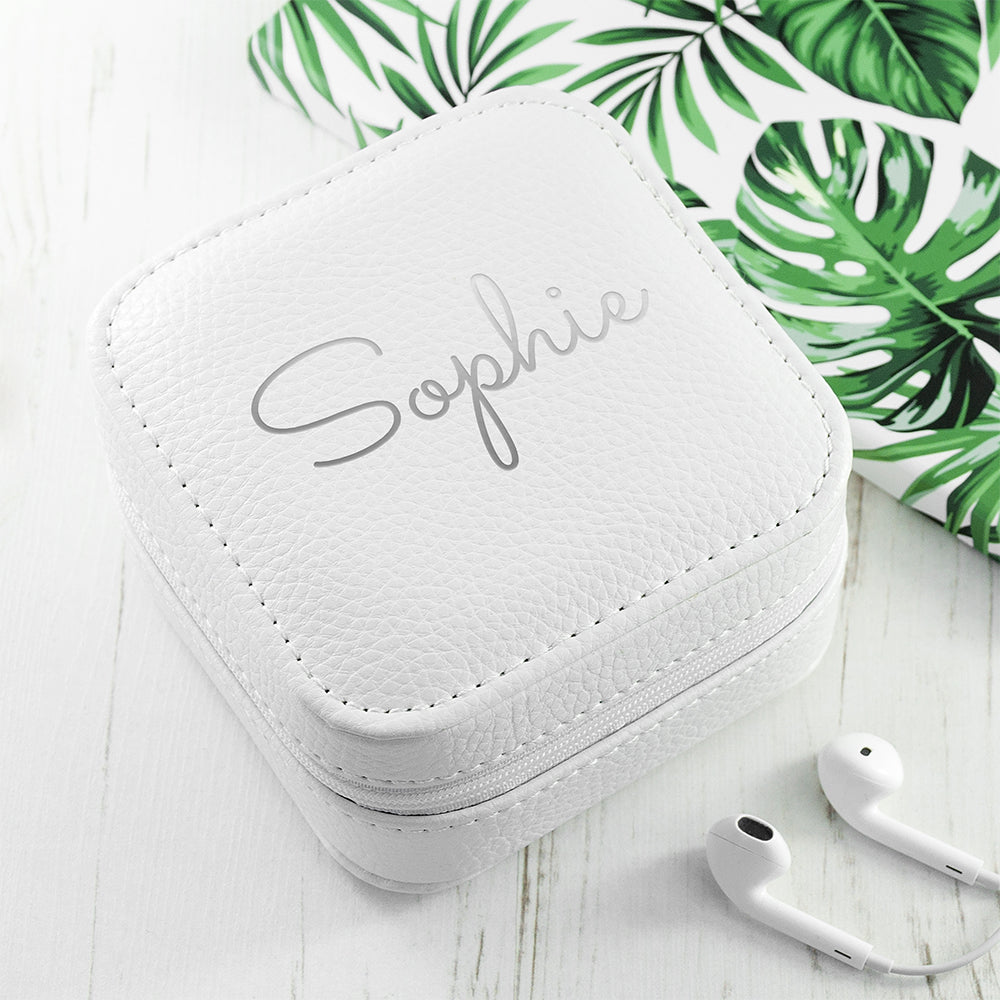 Personalised White Travel Jewellery Case