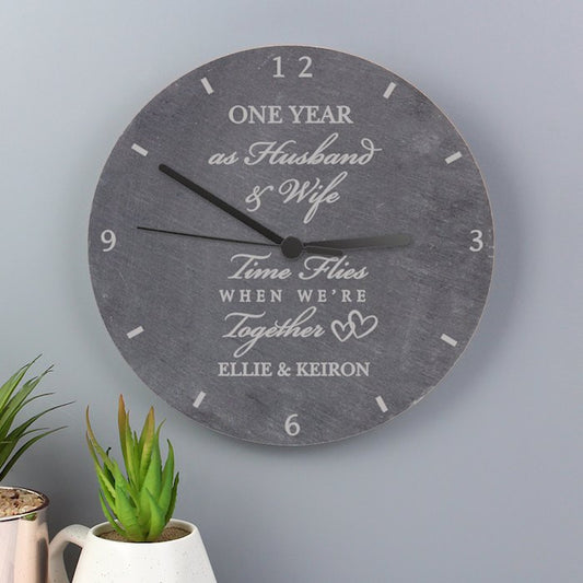 Personalised Time Flies When We're Together Anniversary Slate Clock From Pukkagifts.uk