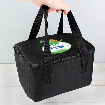 Personalised Dinosaur Black Lunch Bag