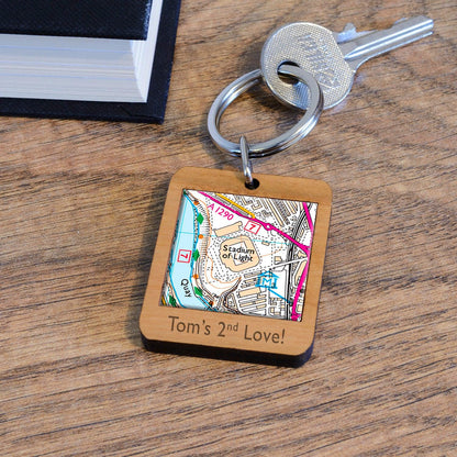 Football Stadium Map Wooden Keyring