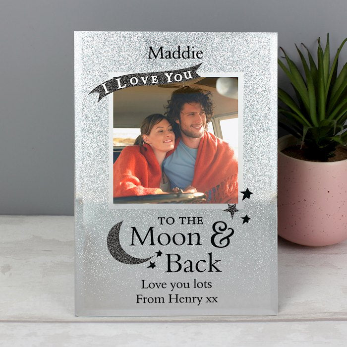 Personalised I Love You To the Moon and Back Glitter Glass Photo Frame 4x4 - Myhappymoments.co.uk