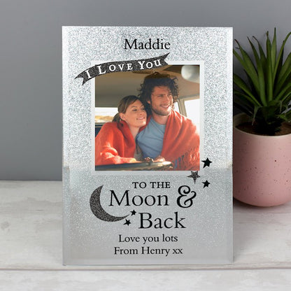 Personalised I Love You To the Moon and Back Glitter Glass Photo Frame 4x4 - Myhappymoments.co.uk