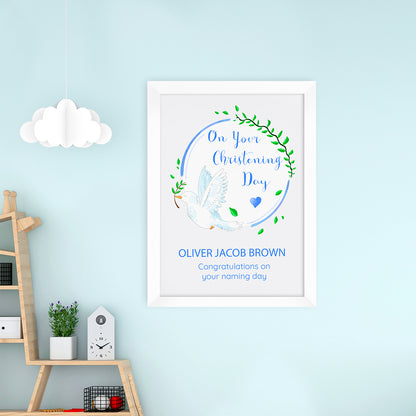 Personalised On Your Christening Day Dove White Framed Print