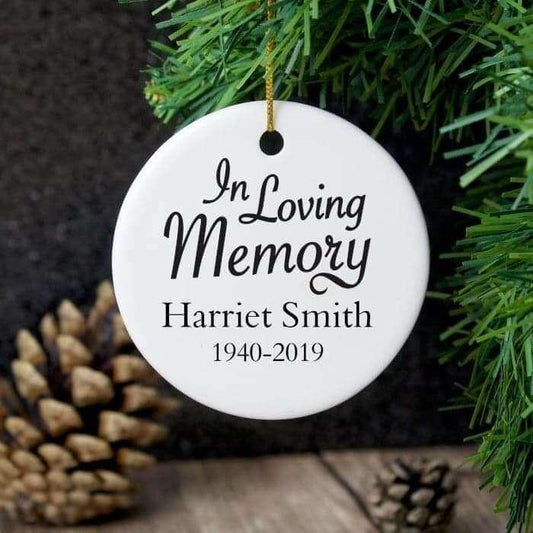 Personalised In Loving Memory Round Ceramic Decoration - Myhappymoments.co.uk