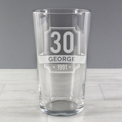 Personalised Birthday Age Pint Glass